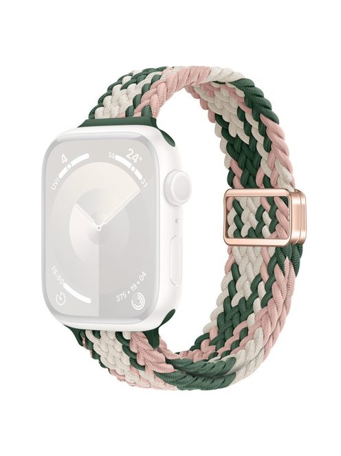 For Apple Watch 10 46mm / Ultra 2 / Ultra 49mm / 9 8 7 45mm / SE (2023) SE (2022) SE 6 5 4 44mm / 3 2 1 42mm Watch Strap Braided Nylon Band - Pink+Starlight+Green