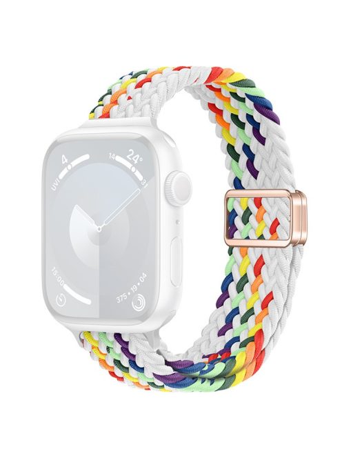 For Apple Watch 10 46mm / Ultra 2 / Ultra 49mm / 9 8 7 45mm / SE (2023) SE (2022) SE 6 5 4 44mm / 3 2 1 42mm Watch Strap Braided Nylon Band - White Rainbow