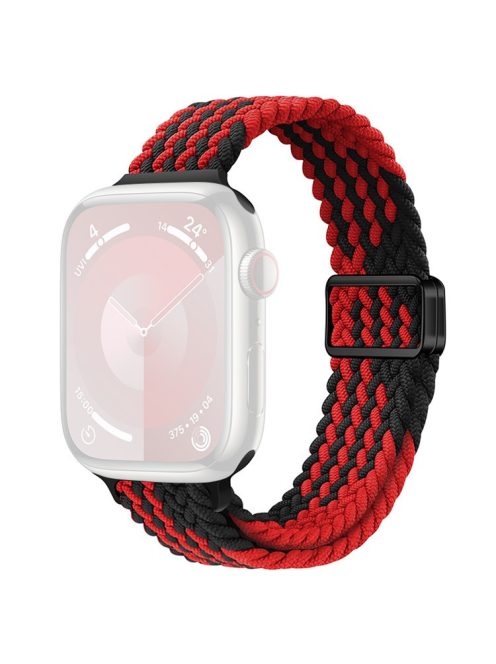 For Apple Watch 10 46mm / Ultra 2 / Ultra 49mm / 9 8 7 45mm / SE (2023) SE (2022) SE 6 5 4 44mm / 3 2 1 42mm Watch Strap Braided Nylon Band - Z Texture+Black Red