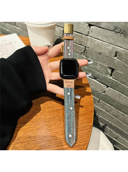 For Apple Watch 10 46mm / Ultra 2 / Ultra 49mm / 9 8 7 45mm / SE (2023) SE (2022) SE 6 5 4 44mm / 3 2 1 42mm Watch Strap Denim Band - Colorful+Gold Buckle