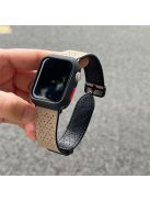 For Apple Watch 10 46mm / Ultra 2 / Ultra 49mm / 9 8 7 45mm / SE (2023) SE (2022) SE 6 5 4 44mm / 3 2 1 42mm Watch Strap Genuine Cow Leather Magnetic Band - Apricot