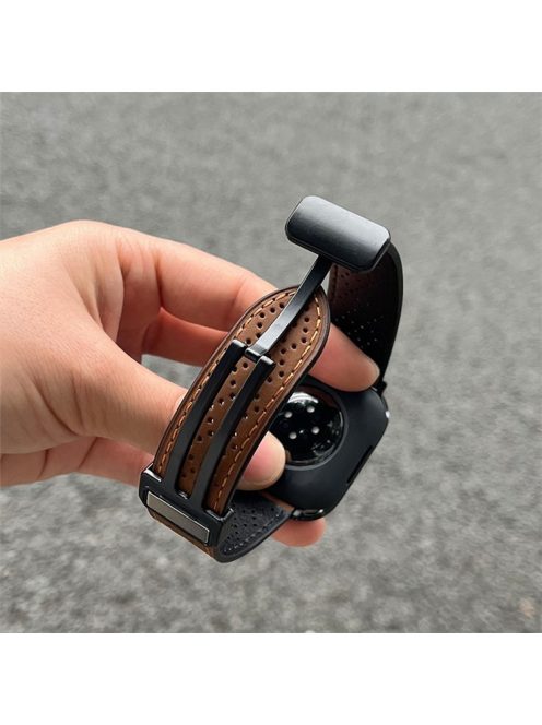 For Apple Watch 10 46mm / Ultra 2 / Ultra 49mm / 9 8 7 45mm / SE (2023) SE (2022) SE 6 5 4 44mm / 3 2 1 42mm Watch Strap Genuine Cow Leather Magnetic Band - Dark Brown