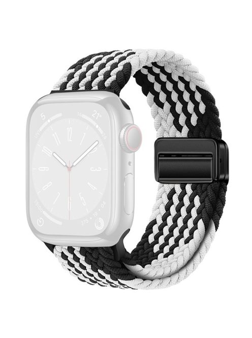 For Apple Watch 10 46mm / Ultra 2 / Ultra 49mm / 9 8 7 45mm / SE (2023) SE (2022) SE 6 5 4 44mm / 3 2 1 42mm Watch Strap Nylon Wristband - Black+White