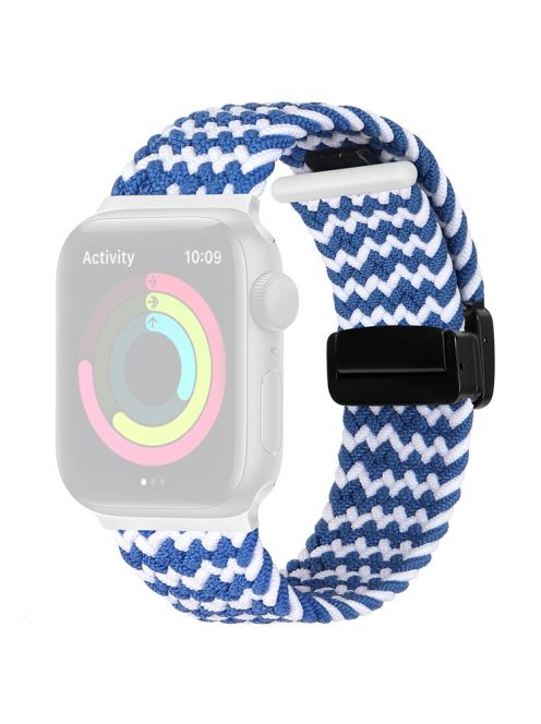 For Apple Watch 10 46mm / Ultra 2 / Ultra 49mm / 9 8 7 45mm / SE (2023) SE (2022) SE 6 5 4 44mm / 3 2 1 42mm Watch Strap Nylon Wristband - Wave / Blue+White