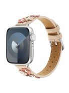 For Apple Watch 10 46mm / Ultra 2 / Ultra 49mm / 9 8 7 45mm / SE (2023) SE (2022) SE 6 5 4 44mm / 3 2 1 42mm Watch Strap PU Leather Band - Apricot