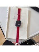 For Apple Watch 10 46mm / Ultra 2 / Ultra 49mm / 9 8 7 45mm / SE (2023) SE (2022) SE 6 5 4 44mm / 3 2 1 42mm Watch Strap Woolen+Leather - Red+Gold Buckle