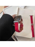 For Apple Watch 10 46mm / Ultra 2 / Ultra 49mm / 9 8 7 45mm / SE (2023) SE (2022) SE 6 5 4 44mm / 3 2 1 42mm Watch Strap Woolen+Leather - Red+Gold Buckle