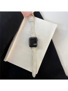 For Apple Watch 10 46mm / Ultra 2 / Ultra 49mm / 9 8 7 45mm / SE (2023) SE (2022) SE 6 5 4 44mm / 3 2 1 42mm Watch Strap Woolen+Leather - White+Gold Buckle