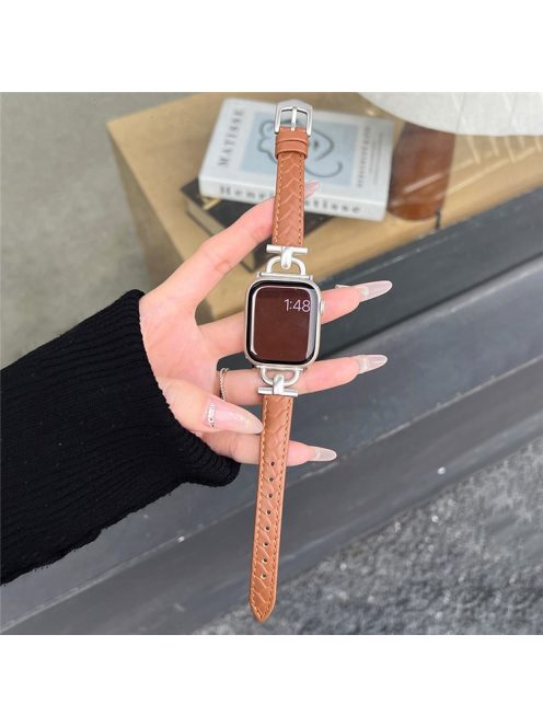 For Apple Watch 10 46mm / Ultra 2 / Ultra 49mm / 9 8 7 45mm / SE (2023) SE (2022) SE 6 5 4 44mm / 3 2 1 42mm Watchband Genuine Cow Leather Strap - Light Brown