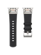 For Apple Watch 10 46mm / Ultra 2 / Ultra 49mm / 9 8 7 45mm / SE (2023) SE (2022) SE 6 5 4 44mm / 3 2 1 42mm Watchband Leather Watch Strap - Black Napa