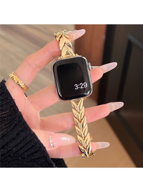 For Apple Watch 10 46mm / Ultra 2 / Ultra 49mm / 9 8 7 45mm / SE (2023) SE (2022) SE 6 5 4 44mm / 3 2 1 42mm Wheat Spike Zinc Alloy Wristband - Gold