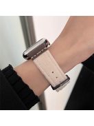 For Apple Watch 10 46mm / Ultra 2 / Ultra 49mm / 9 8 7 45mm / SE (2023) SE (2022) SE 6 5 4 44mm / 3 2 1 42mm Woolen Fabric+PU Watch Band - Apricot