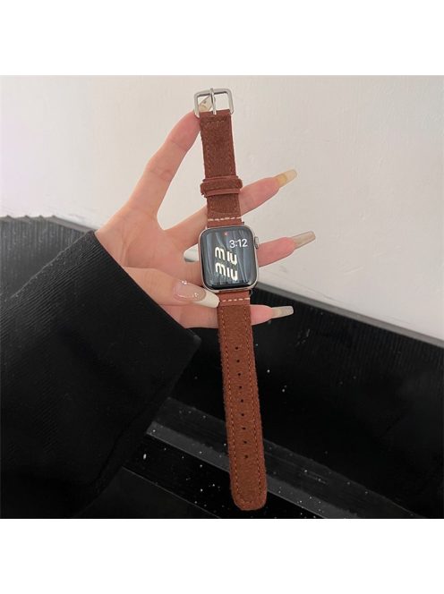 For Apple Watch 10 46mm / Ultra 2 / Ultra 49mm / 9 8 7 45mm / SE (2023) SE (2022) SE 6 5 4 44mm / 3 2 1 42mm Woolen Fabric+PU Watch Band - Dark Brown