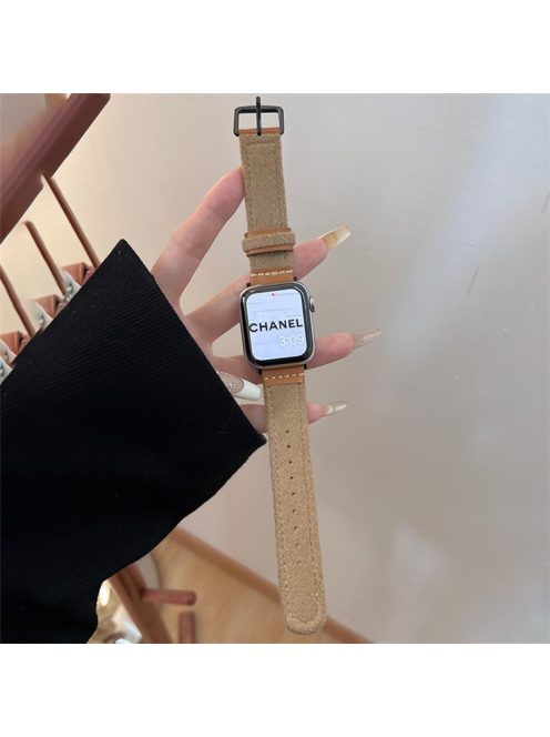 For Apple Watch 10 46mm / Ultra 2 / Ultra 49mm / 9 8 7 45mm / SE (2023) SE (2022) SE 6 5 4 44mm / 3 2 1 42mm Woolen Fabric+PU Watch Band - Khaki