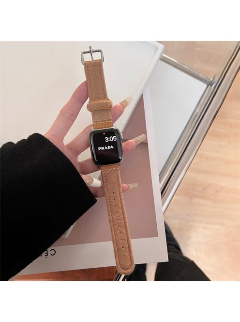 For Apple Watch 10 46mm / Ultra 2 / Ultra 49mm / 9 8 7 45mm / SE (2023) SE (2022) SE 6 5 4 44mm / 3 2 1 42mm Woolen Fabric+PU Watch Band - Light Brown