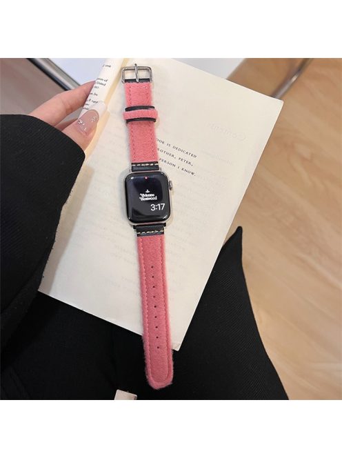 For Apple Watch 10 46mm / Ultra 2 / Ultra 49mm / 9 8 7 45mm / SE (2023) SE (2022) SE 6 5 4 44mm / 3 2 1 42mm Woolen Fabric+PU Watch Band - Pink