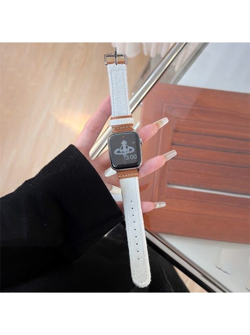 For Apple Watch 10 46mm / Ultra 2 / Ultra 49mm / 9 8 7 45mm / SE (2023) SE (2022) SE 6 5 4 44mm / 3 2 1 42mm Woolen Fabric+PU Watch Band - White