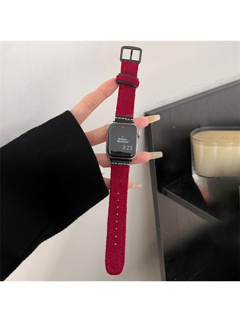 For Apple Watch 10 46mm / Ultra 2 / Ultra 49mm / 9 8 7 45mm / SE (2023) SE (2022) SE 6 5 4 44mm / 3 2 1 42mm Woolen Fabric+PU Watch Band - Wine Red