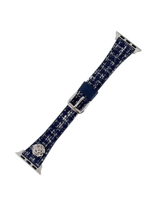 For Apple Watch 10 46mm / Ultra 2 / Ultra 49mm / 9 8 7 45mm / SE (2023) SE (2022) SE 6 5 4 44mm / 3 2 1 42mm Wrist Strap with Camellia Decor - Navy Blue