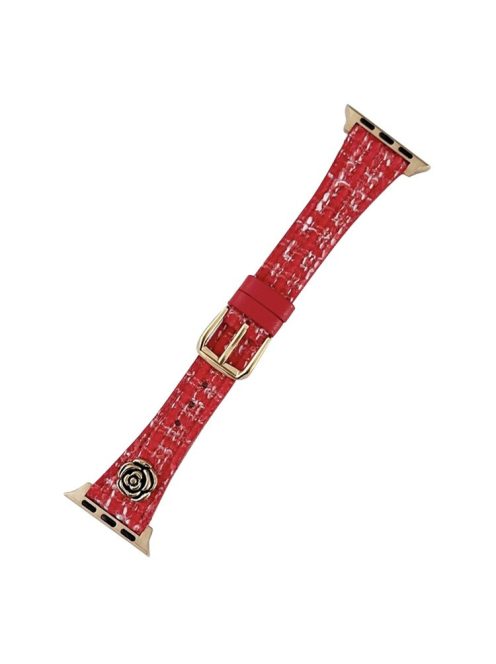 For Apple Watch 10 46mm / Ultra 2 / Ultra 49mm / 9 8 7 45mm / SE (2023) SE (2022) SE 6 5 4 44mm / 3 2 1 42mm Wrist Strap with Camellia Decor - Red