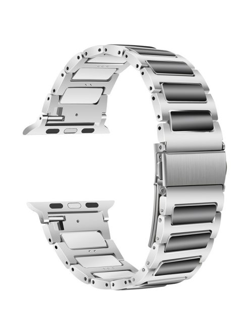 For Apple Watch 10 46mm / Ultra 2 / Ultra 49mm / 9 8 7 45mm / SE (2023) SE (2022) SE 6 5 4 44mm / 3 2 1 42mm Zinc Alloy Smartwatch Strap - Silver+Black