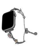 For Apple Watch 10 46mm / Ultra 2 / Ultra 49mm / 9 8 7 45mm / SE (2023) SE (2022) SE 6 5 4 44mm / 3 2 1 42mm Zinc Alloy Watch Band Flower Bangle Bracelet - Black