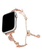 For Apple Watch 10 46mm / Ultra 2 / Ultra 49mm / 9 8 7 45mm / SE (2023) SE (2022) SE 6 5 4 44mm / 3 2 1 42mm Zinc Alloy Watch Band Flower Bangle Bracelet - Rose Gold