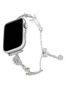 For Apple Watch 10 46mm / Ultra 2 / Ultra 49mm / 9 8 7 45mm / SE (2023) SE (2022) SE 6 5 4 44mm / 3 2 1 42mm Zinc Alloy Watch Band Flower Bangle Bracelet - Silver