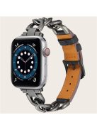 For Apple Watch 10 46mm / Ultra 2 / Ultra 49mm / 9 8 7 45mm / SE (2023) SE (2022) SE 6 5 4 44mm / 3 2 1 42mm Zinc Alloy+Cowhide Watch Strap - Black+Black