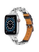 For Apple Watch 10 46mm / Ultra 2 / Ultra 49mm / 9 8 7 45mm / SE (2023) SE (2022) SE 6 5 4 44mm / 3 2 1 42mm Zinc Alloy+Cowhide Watch Strap - Black+Silver