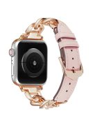 For Apple Watch 10 46mm / Ultra 2 / Ultra 49mm / 9 8 7 45mm / SE (2023) SE (2022) SE 6 5 4 44mm / 3 2 1 42mm Zinc Alloy+Cowhide Watch Strap - Pink+Rose Gold