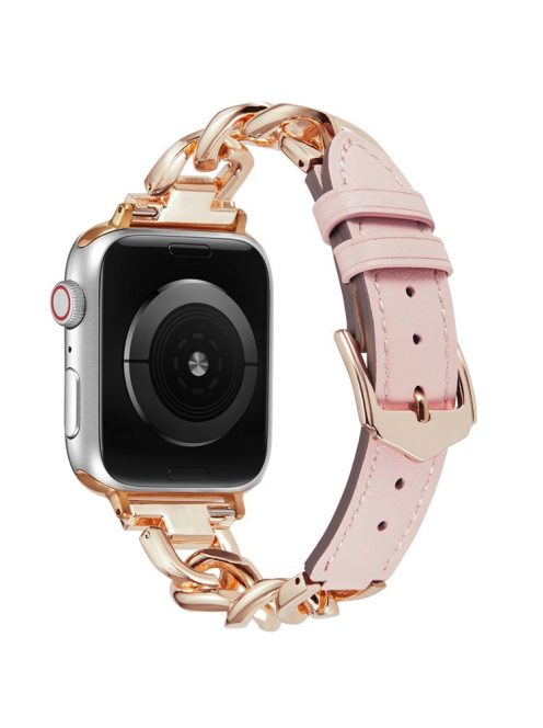 For Apple Watch 10 46mm / Ultra 2 / Ultra 49mm / 9 8 7 45mm / SE (2023) SE (2022) SE 6 5 4 44mm / 3 2 1 42mm Zinc Alloy+Cowhide Watch Strap - Pink+Rose Gold