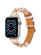 For Apple Watch 10 46mm / Ultra 2 / Ultra 49mm / 9 8 7 45mm / SE (2023) SE (2022) SE 6 5 4 44mm / 3 2 1 42mm Zinc Alloy+Cowhide Watch Strap - Pink+Rose Gold