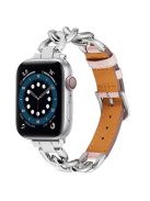 For Apple Watch 10 46mm / Ultra 2 / Ultra 49mm / 9 8 7 45mm / SE (2023) SE (2022) SE 6 5 4 44mm / 3 2 1 42mm Zinc Alloy+Cowhide Watch Strap - Pink+Silver