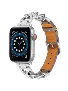 For Apple Watch 10 46mm / Ultra 2 / Ultra 49mm / 9 8 7 45mm / SE (2023) SE (2022) SE 6 5 4 44mm / 3 2 1 42mm Zinc Alloy+Cowhide Watch Strap - Tan