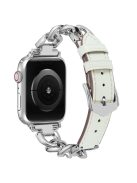 For Apple Watch 10 46mm / Ultra 2 / Ultra 49mm / 9 8 7 45mm / SE (2023) SE (2022) SE 6 5 4 44mm / 3 2 1 42mm Zinc Alloy+Cowhide Watch Strap - White