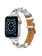 For Apple Watch 10 46mm / Ultra 2 / Ultra 49mm / 9 8 7 45mm / SE (2023) SE (2022) SE 6 5 4 44mm / 3 2 1 42mm Zinc Alloy+Cowhide Watch Strap - White