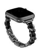 For Apple Watch 10 46mm / Ultra 2 / Ultra 49mm / 9 8 7 45mm / SE (2023) SE (2022) SE 6 5 4 44mm / 3 2 1 42mm Zinc Alloy+Leather Watch Strap - Black+Black