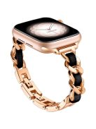 For Apple Watch 10 46mm / Ultra 2 / Ultra 49mm / 9 8 7 45mm / SE (2023) SE (2022) SE 6 5 4 44mm / 3 2 1 42mm Zinc Alloy+Leather Watch Strap - Rose Gold+Black