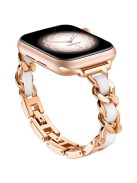 For Apple Watch 10 46mm / Ultra 2 / Ultra 49mm / 9 8 7 45mm / SE (2023) SE (2022) SE 6 5 4 44mm / 3 2 1 42mm Zinc Alloy+Leather Watch Strap - Rose Gold+White