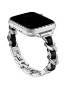 For Apple Watch 10 46mm / Ultra 2 / Ultra 49mm / 9 8 7 45mm / SE (2023) SE (2022) SE 6 5 4 44mm / 3 2 1 42mm Zinc Alloy+Leather Watch Strap - Silver+Black