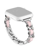 For Apple Watch 10 46mm / Ultra 2 / Ultra 49mm / 9 8 7 45mm / SE (2023) SE (2022) SE 6 5 4 44mm / 3 2 1 42mm Zinc Alloy+Leather Watch Strap - Silver+Pink