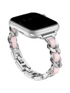 For Apple Watch 10 46mm / Ultra 2 / Ultra 49mm / 9 8 7 45mm / SE (2023) SE (2022) SE 6 5 4 44mm / 3 2 1 42mm Zinc Alloy+Leather Watch Strap - Silver+Pink