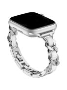 For Apple Watch 10 46mm / Ultra 2 / Ultra 49mm / 9 8 7 45mm / SE (2023) SE (2022) SE 6 5 4 44mm / 3 2 1 42mm Zinc Alloy+Leather Watch Strap - Silver+White