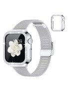 For Apple Watch 4 / 5 / 6 / SE / SE(2022) 40mm Quick Release Watch Strap Metal Milanese Watch Band Replacement Watchband + PC Watch Case with Dual Row Rhinestone Decoration - Silver