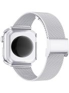 For Apple Watch 4 / 5 / 6 / SE / SE(2022) 40mm Quick Release Watch Strap Metal Milanese Watch Band Replacement Watchband + PC Watch Case with Dual Row Rhinestone Decoration - Silver