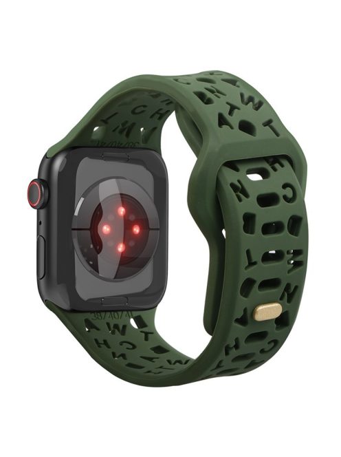 For Apple Watch 9 / 8 / 7 41mm / 6 / 5 / 4 / SE / SE (2022) / SE (2023) 40mm / 3 / 2 / 1 38mm Silicone Watch Band Watch Strap Hollow Letters Quick Release Watchband - Blackish Green