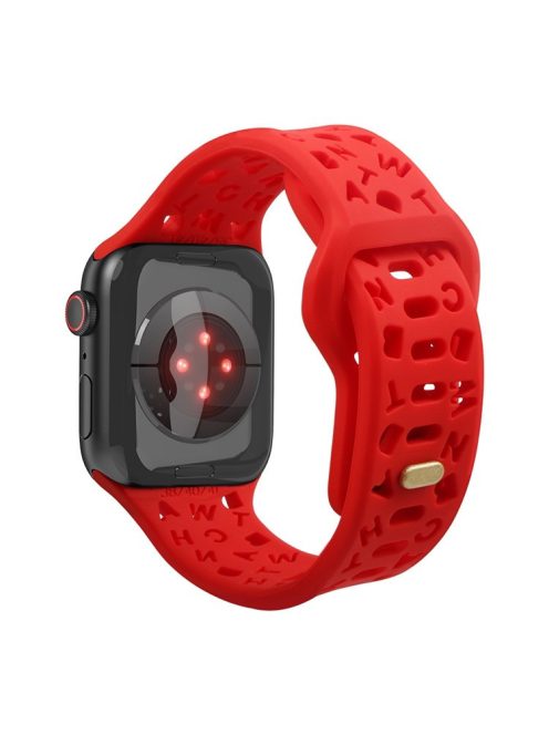 For Apple Watch 9 / 8 / 7 41mm / 6 / 5 / 4 / SE / SE (2022) / SE (2023) 40mm / 3 / 2 / 1 38mm Silicone Watch Band Watch Strap Hollow Letters Quick Release Watchband - Red