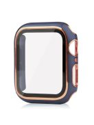 For Apple Watch SE (2022) 40mm / SE 40mm / 6 / 5 / 4 40mm Silicone Watch Band + Electroplating PC Watch Case with Tempered Glass Screen Protector Anti-Scratch Case Cover - Black  /  Gold