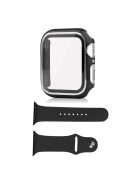 For Apple Watch SE (2022) 40mm / SE 40mm / 6 / 5 / 4 40mm Silicone Watch Band + Electroplating PC Watch Case with Tempered Glass Screen Protector Anti-Scratch Case Cover - Black / Silver